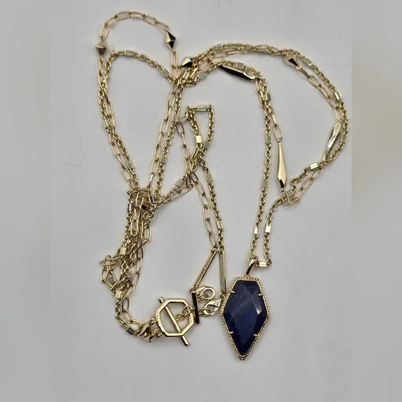 KENDRA SCOTT Gold-Tone Framed Tessa Multi-Strand Necklace Lapis Pendant